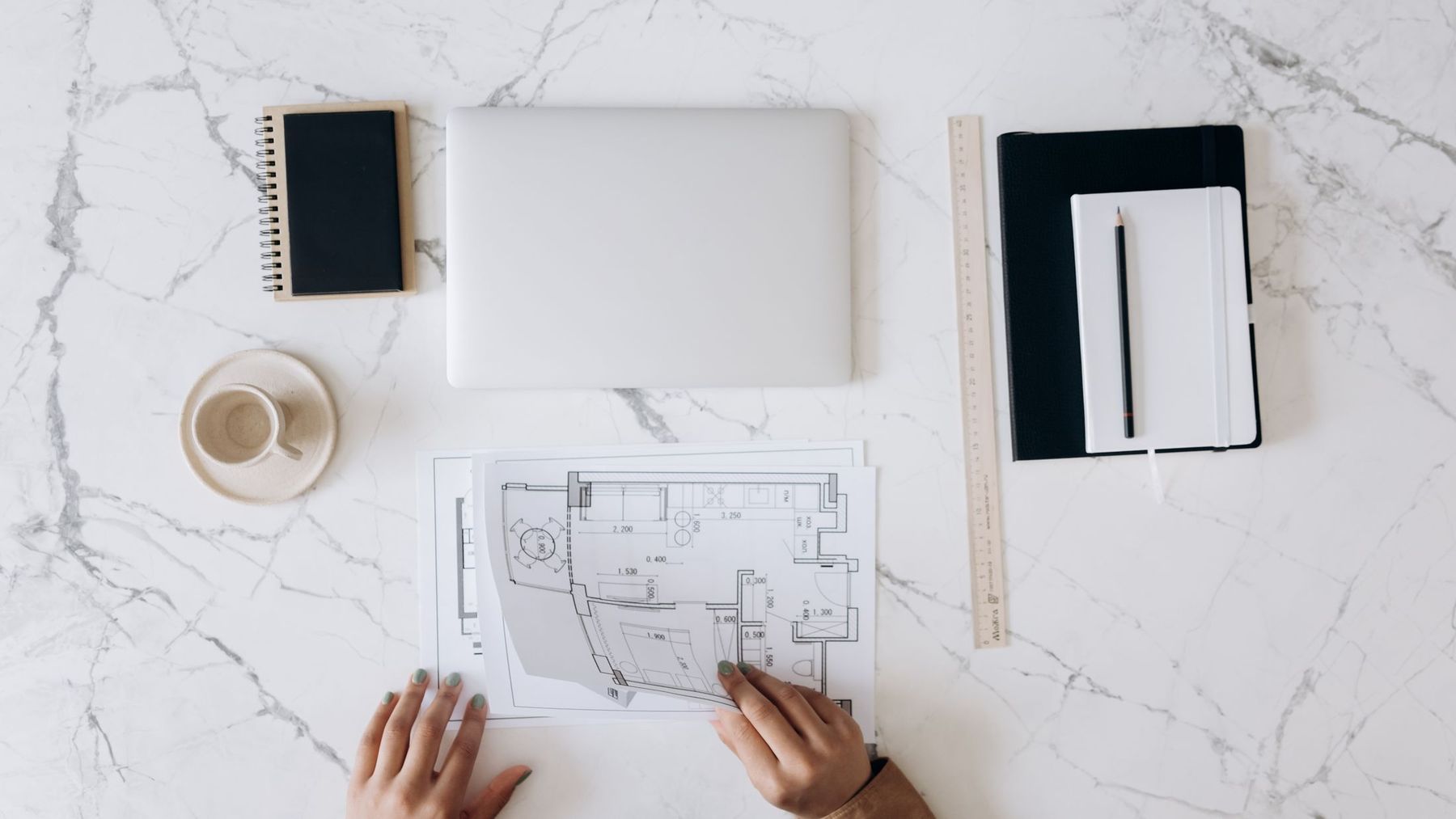 Plans and drawings on the table